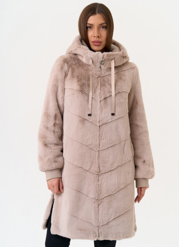 Женская шуба из эко меха с капюшоном