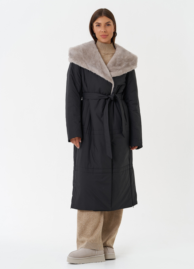 Пуховик с капюшоном из эко меха модель № 28839 в рассрочку