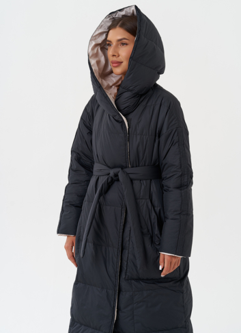 Женский двухсторонний пуховик с капюшоном