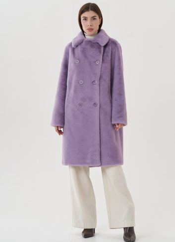 Женского пальто из эко меха на пуговицах