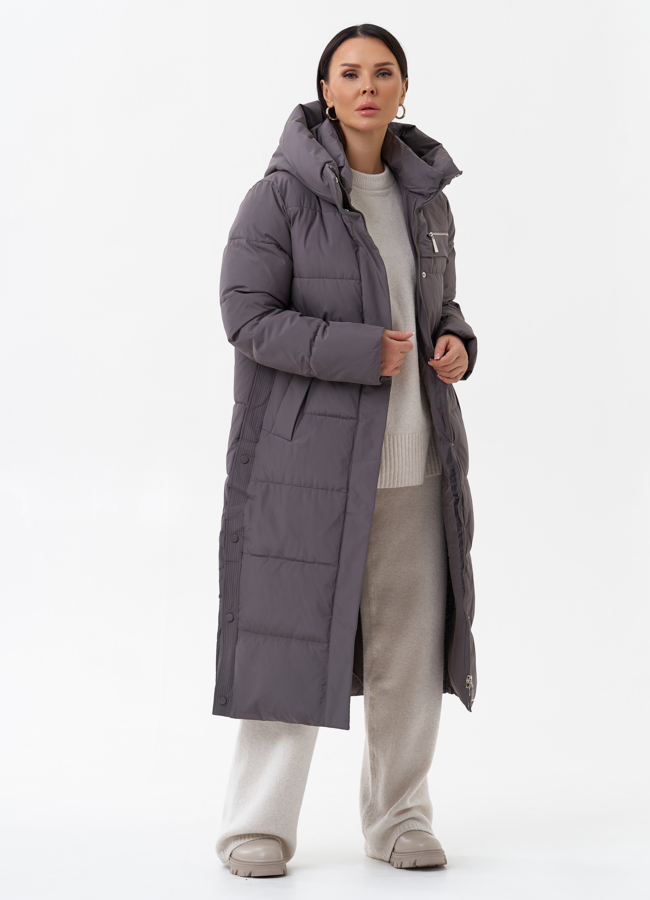 Длинный пуховик с капюшоном модель № 29183 в кредит