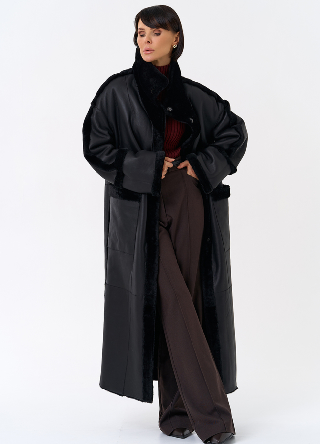 Женская двухсторонняя дубленка с воротником стойкой модель № 31914 универмаг малина