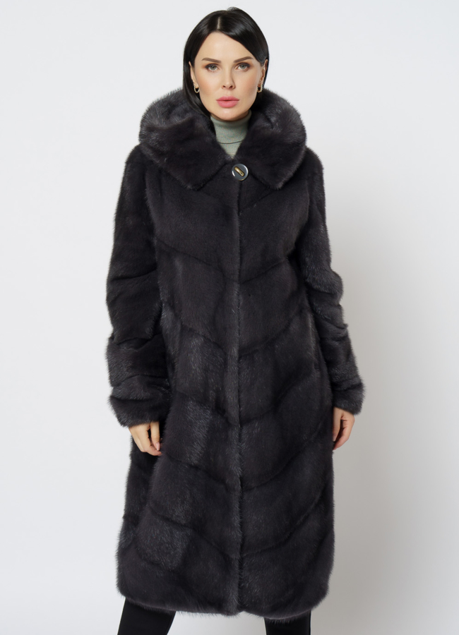 Длинная норковая шуба в сером цвете модель № 25039 универмаг малина