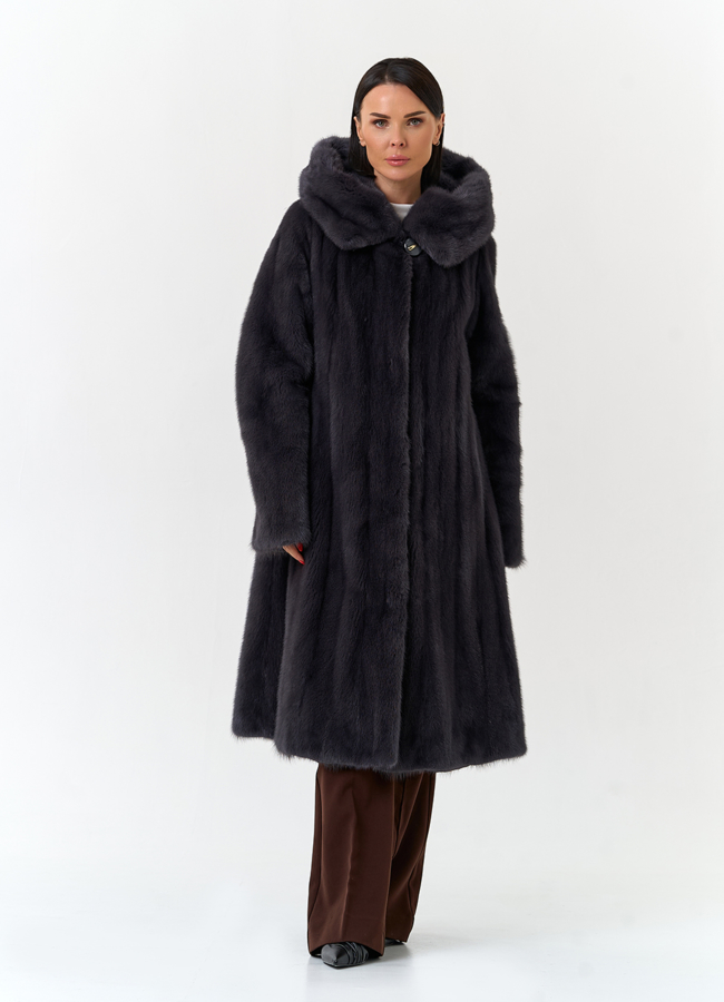 Шуба из меха норки с капюшоном модель № 32680 в кредит