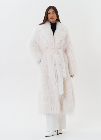 Длинная шуба из эко страуса