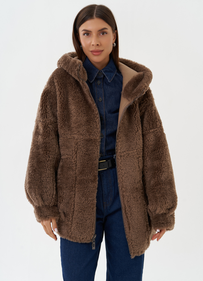 Двухсторонняя дубленка из эко кожи модель № 28652 универмаг малина