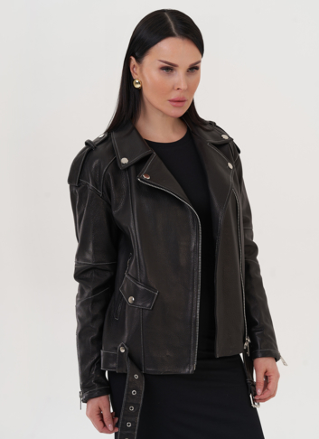 Кожаная куртка с контрастной строчкой