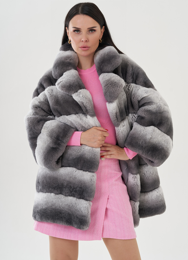 Шуба из кролика оверсайз модель № 81495 меха малина