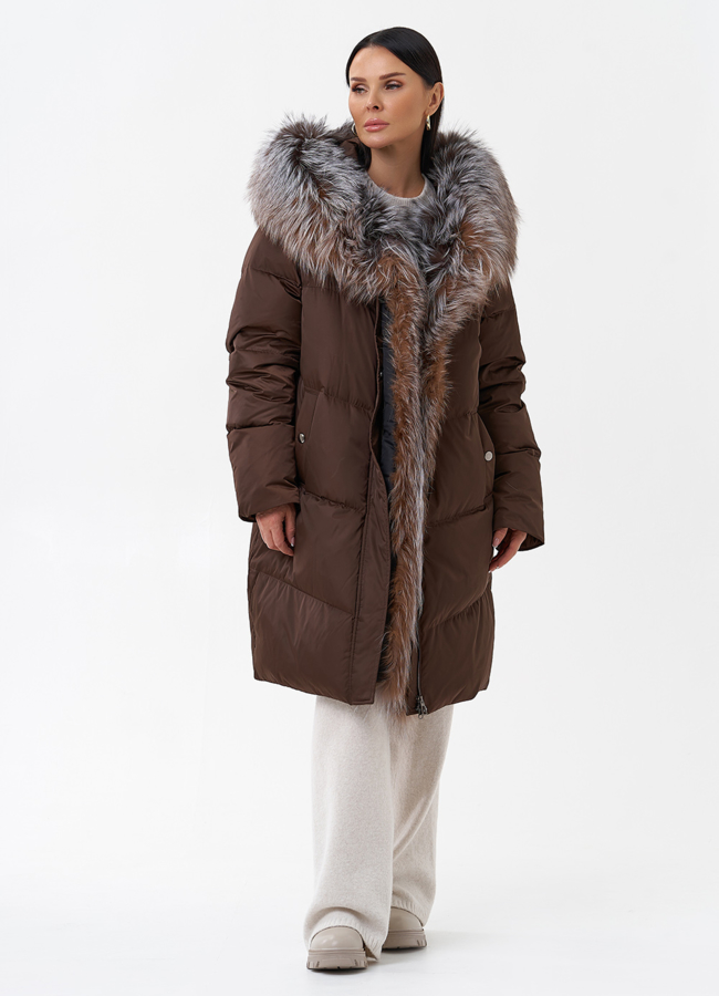 Пуховик с отделкой из меха блюфрост модель № 29357 универмаг малина