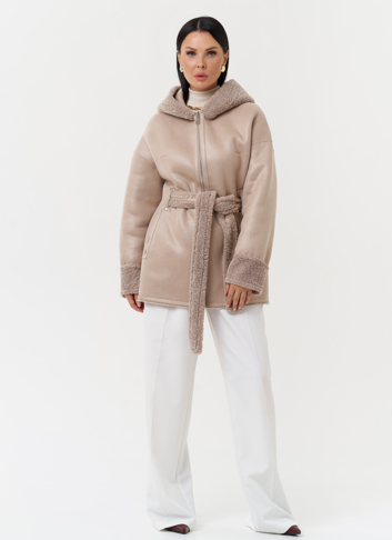 Дубленка из эко кожи с капюшоном