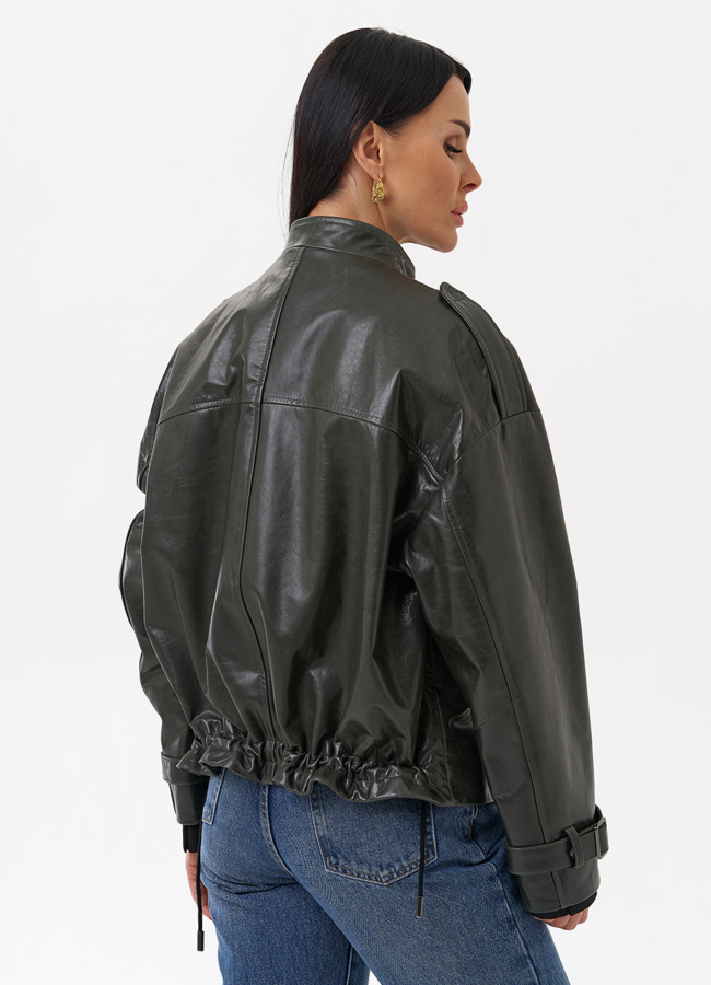 Женская кожаная куртка зеленого цвета модель № 77871 универмаг малина