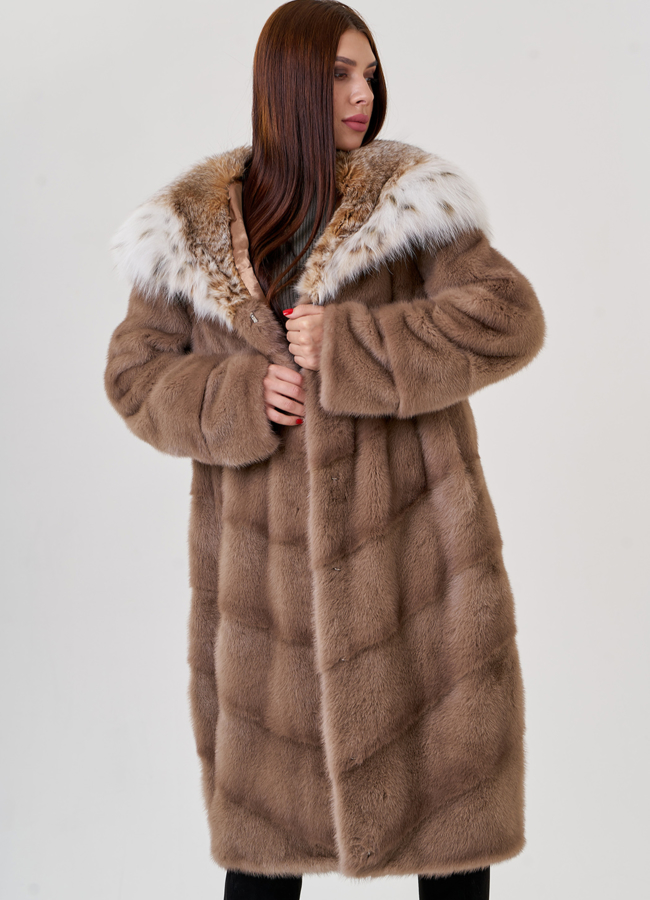 Норковая шуба с рысью модель № 25469 универмаг малина
