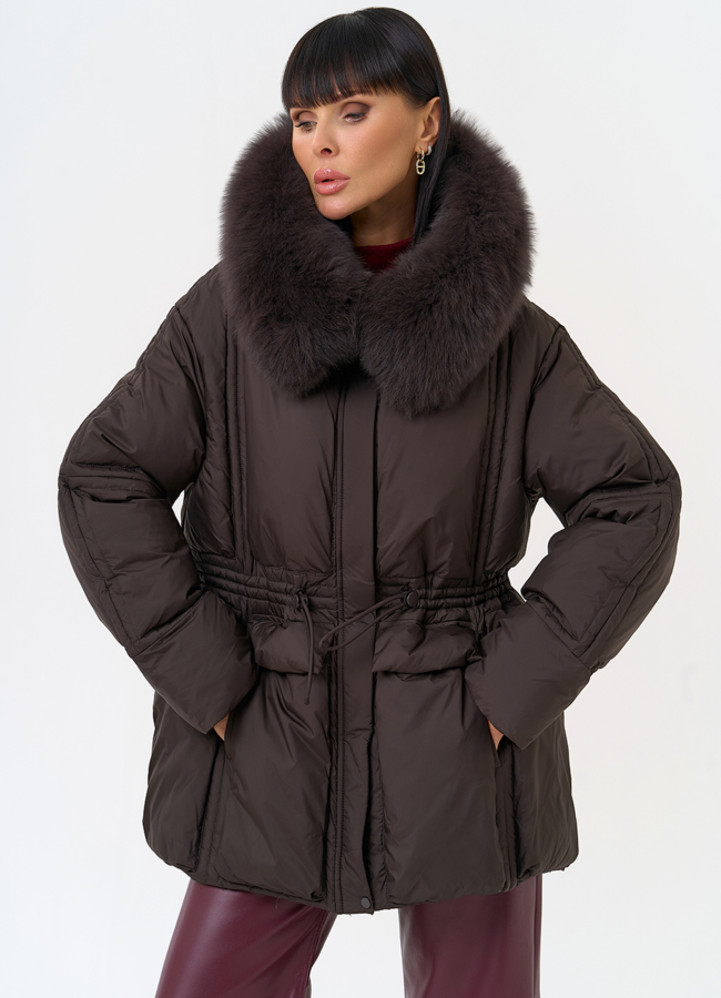 Женский пуховик с капюшоном из меха песца модель № 31615 в рассрочку
