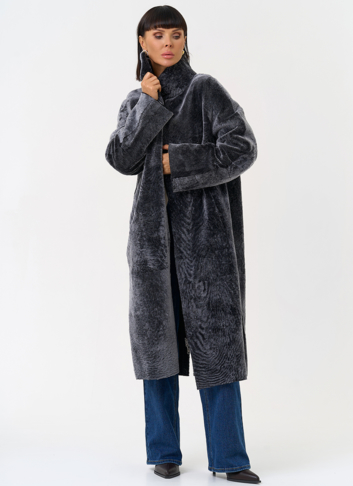 Женская двухсторонняя дубленка с воротником стойкой