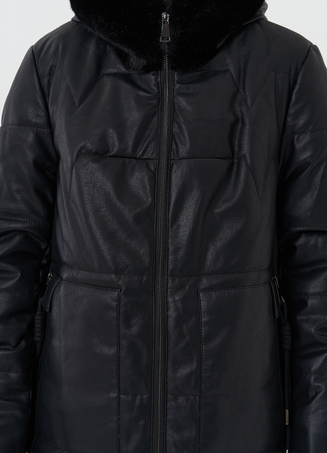 Стеганое пальто из эко кожи модель № 27732 в рассрочку