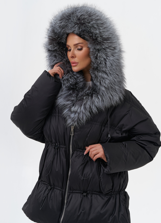Пуховик с отделкой из меха чернобурки модель № 26227 универмаг малина