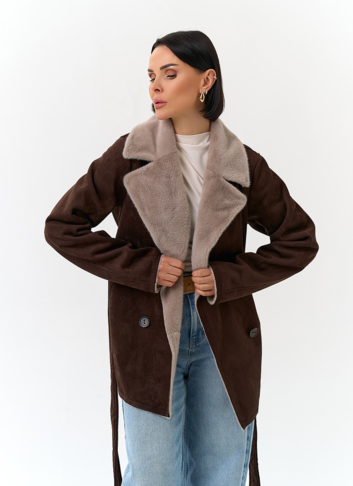 Женская двухсторонняя дубленка из эко замши