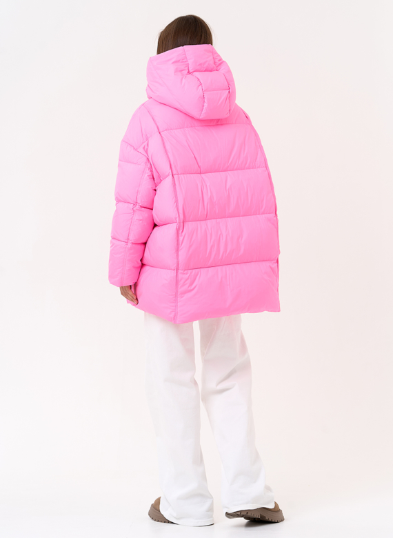 Женский яркий пуховик с капюшоном