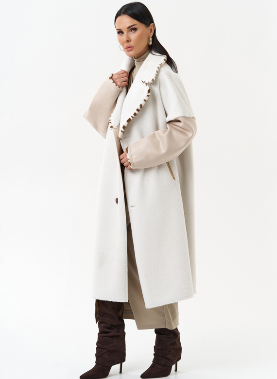 Двухстороннее пальто из эко замши с английским воротником