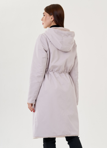 Двухстороннее пальто из эко меха с капюшоном