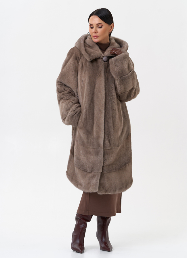 Норковая шуба с капюшоном  модель № 29095 универмаг малина