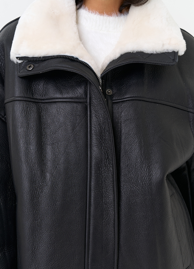 Женская натуральная дубленка черного цвета модель № 31572 универмаг малина