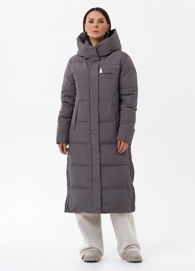 Длинный пуховик с капюшоном модель № 29183 меха малина