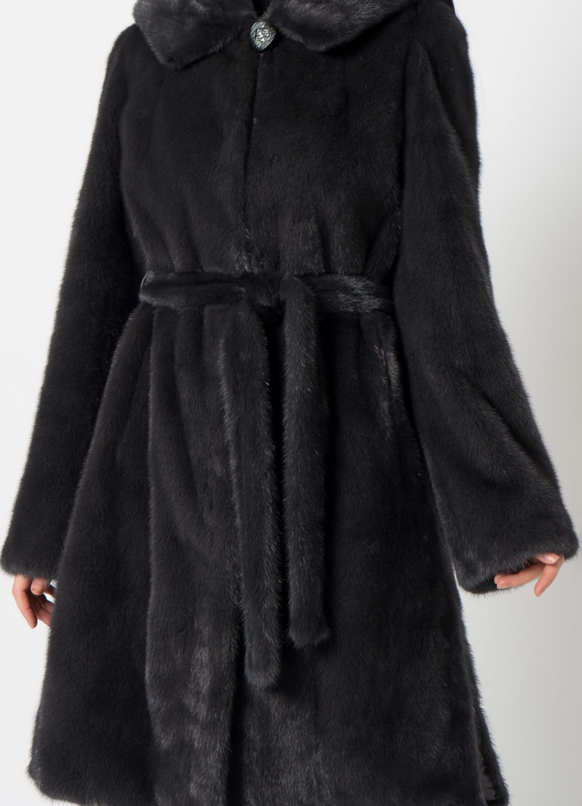 Норковая шуба с поясом модель № 31158 в рассрочку