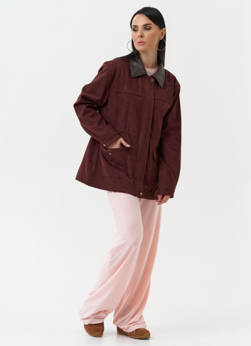 Женская парка из эко замши бордового цвета