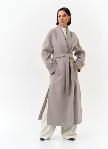 Женское длинное пальто с поясом