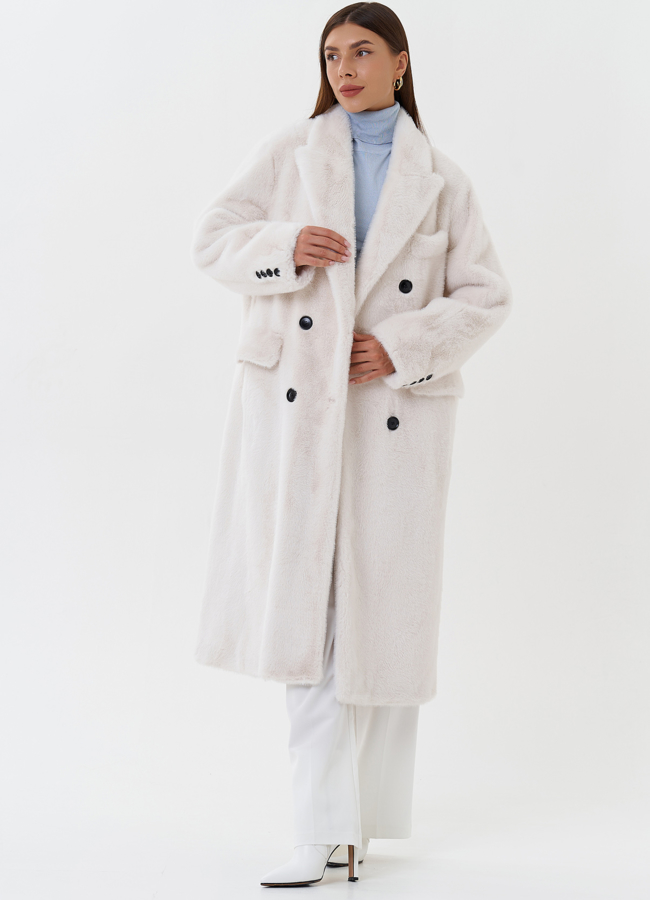 Двубортное пальто из эко меха модель № 27689 в рассрочку