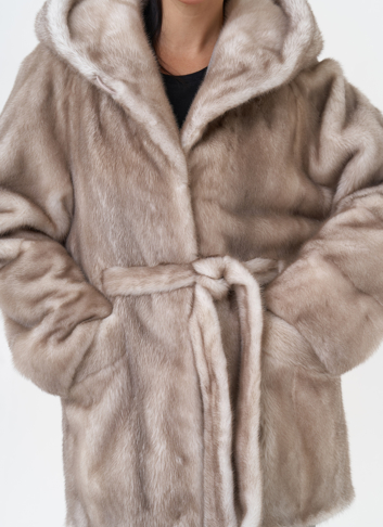 Норковая шуба с капюшоном 