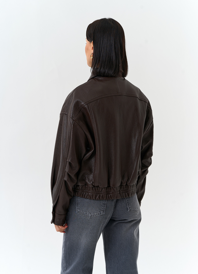 фото Женская куртка бомбер из натуральной кожи модель № 32527