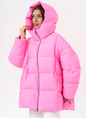 Женский яркий пуховик с капюшоном