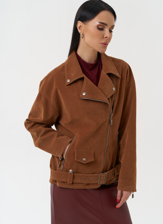 Куртка косуха из эко замши коричневого цвета