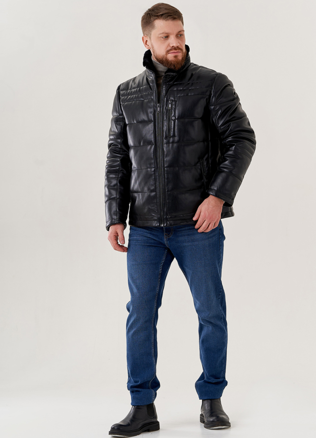 фото Мужской пуховик из эко кожи  модель № 79600