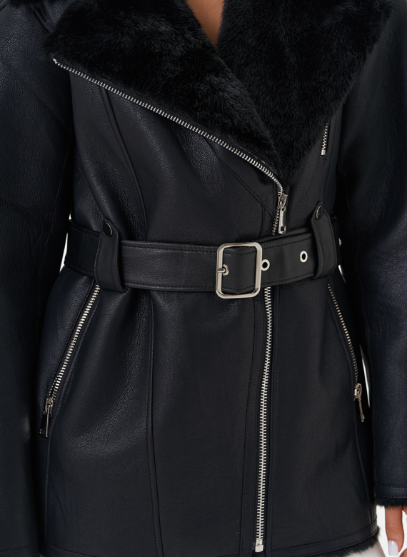 Эко дубленка с английским воротником