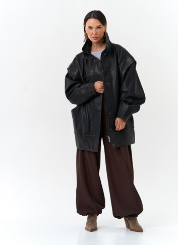 Женская куртка из натуральной кожи со съемными рукавами