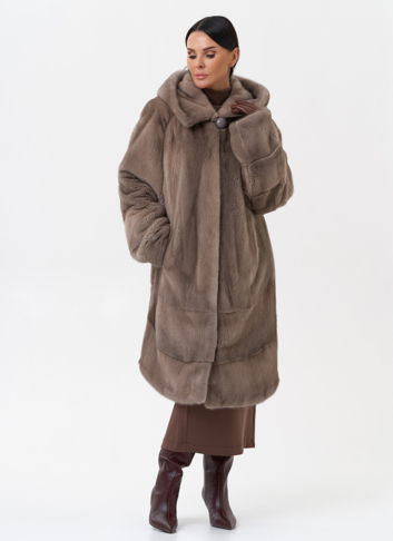 Норковая шуба с капюшоном 