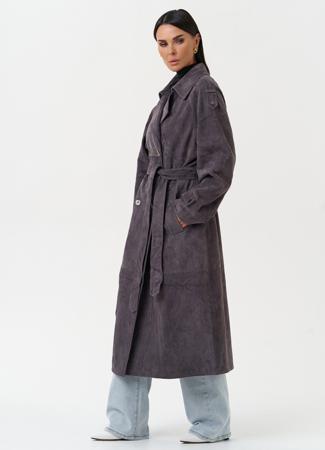 Длинный плащ из натуральной замши модель № 31191 универмаг малина