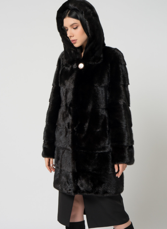 Норковая шуба с капюшоном