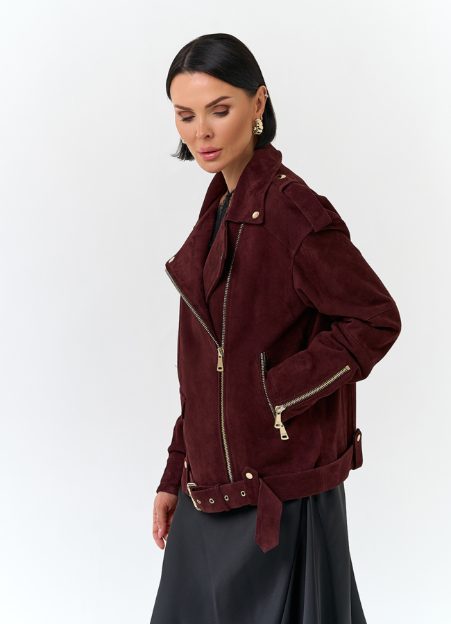 Женская куртка из натуральной замши бордового цвета модель № 32739 универмаг малина