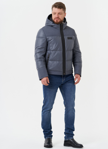 Пуховик из натуральной кожи с капюшоном