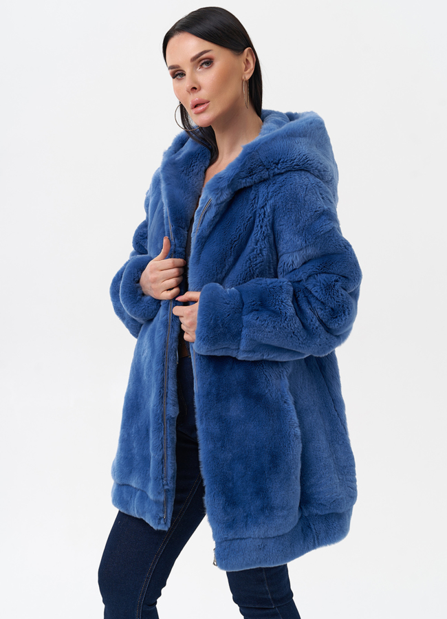 Шуба из меха кролика с капюшоном модель № 29402 универмаг малина