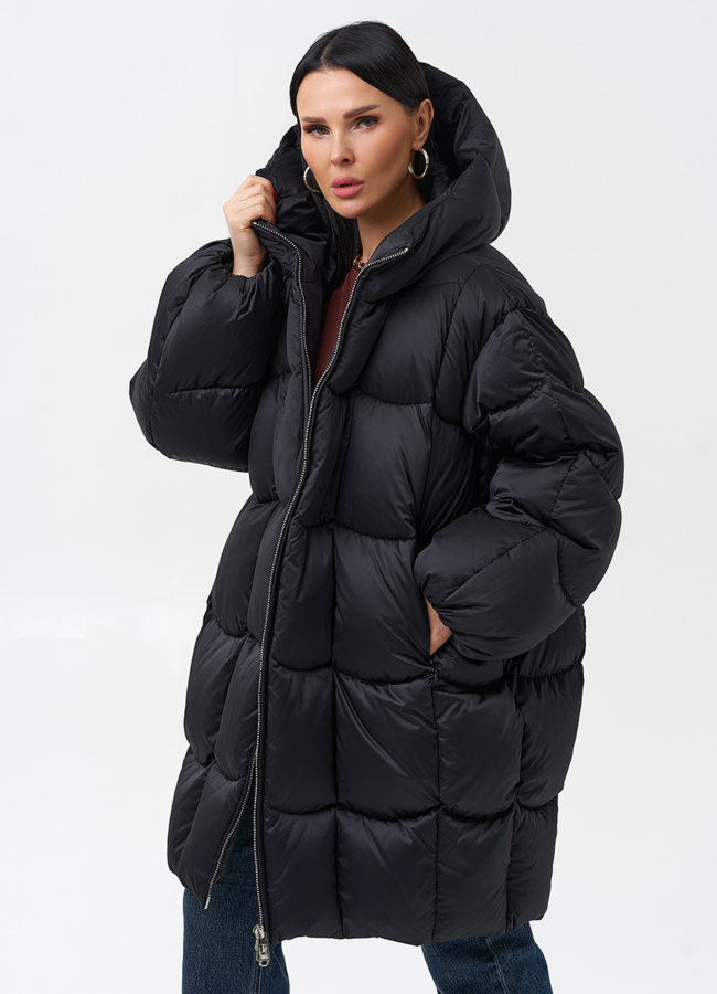Женский пуховик с капюшоном  модель № 28574 универмаг малина