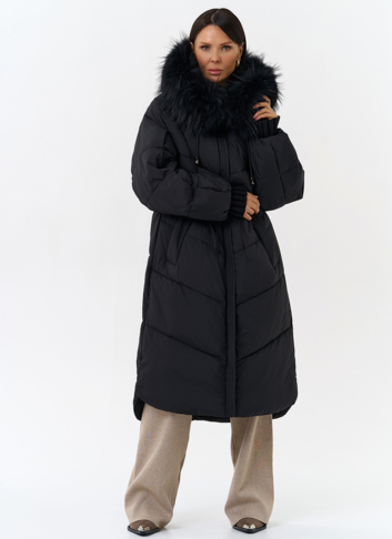 Женский пуховик с капюшоном из меха чернобурки