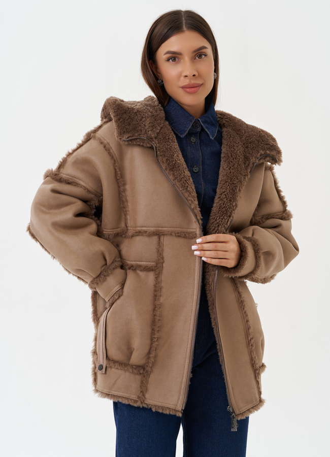 Двухсторонняя дубленка из эко кожи модель № 28652 универмаг малина