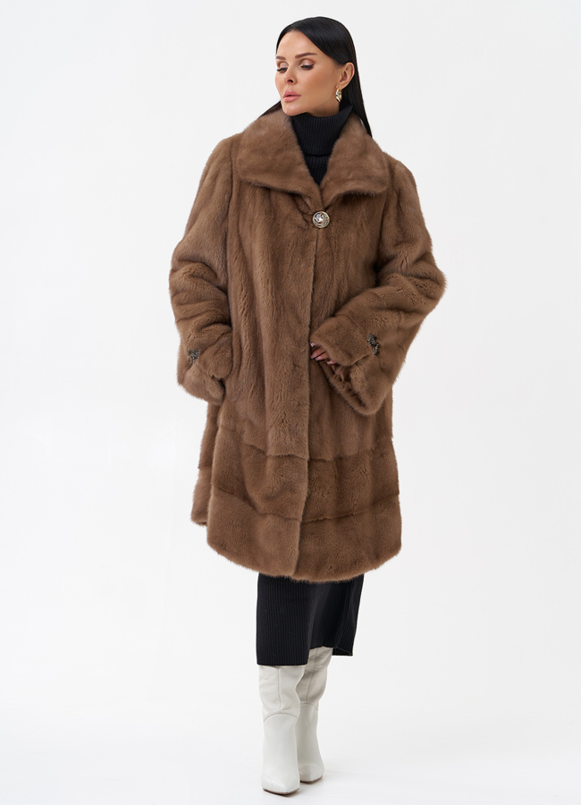 Норковая шуба с воротником модель № 28934 меха малина