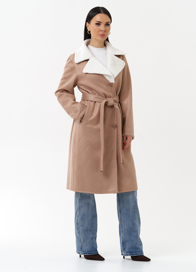 Пальто женское из эко замши с английским воротником модель № 29981 в кредит