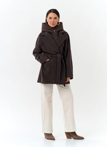 Женское пальто со съемный капюшоном